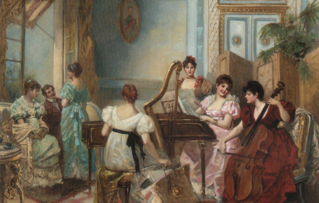 1332x850 Wallpaper French, 19th 20th Century, BREVAL, Christie's, THE CONCERT IN THE SALON Image For Desktop, Section живопись