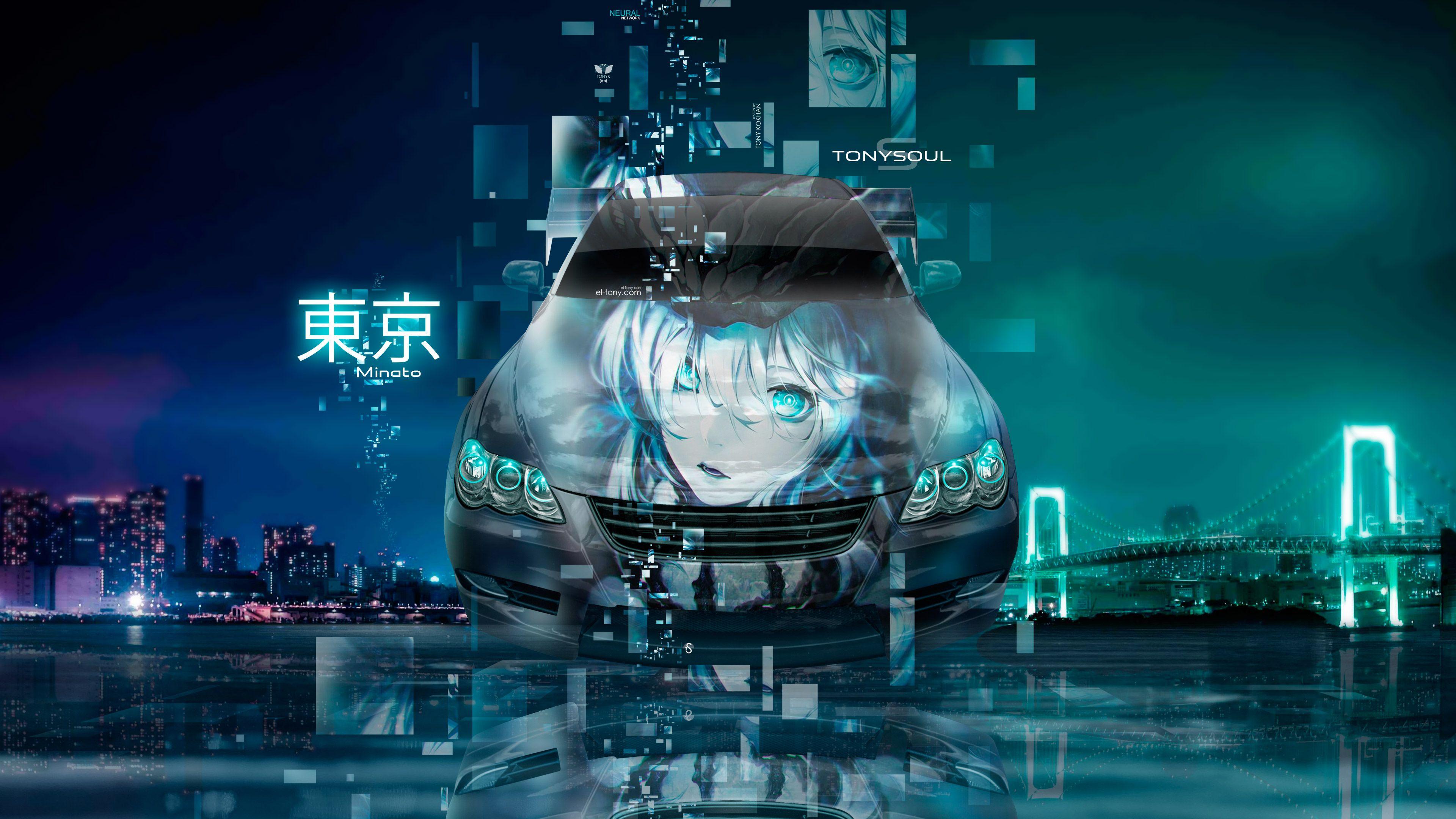 3840x2160 TOYOTA MARK X JDM TUNING FRONTUP SUPER ANIME GIRL TONYSOUL AEROGRAPHY JAPAN TOKYO MINATO NIGHT FLY ART CAR 2018