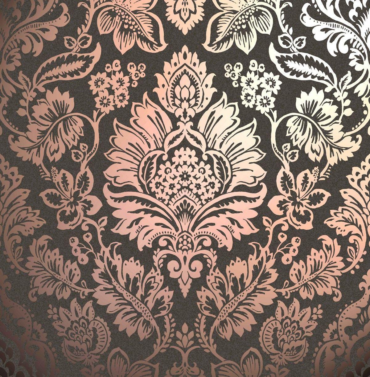 1200x1223 Platinum Damask Rose Gold Wallpaper