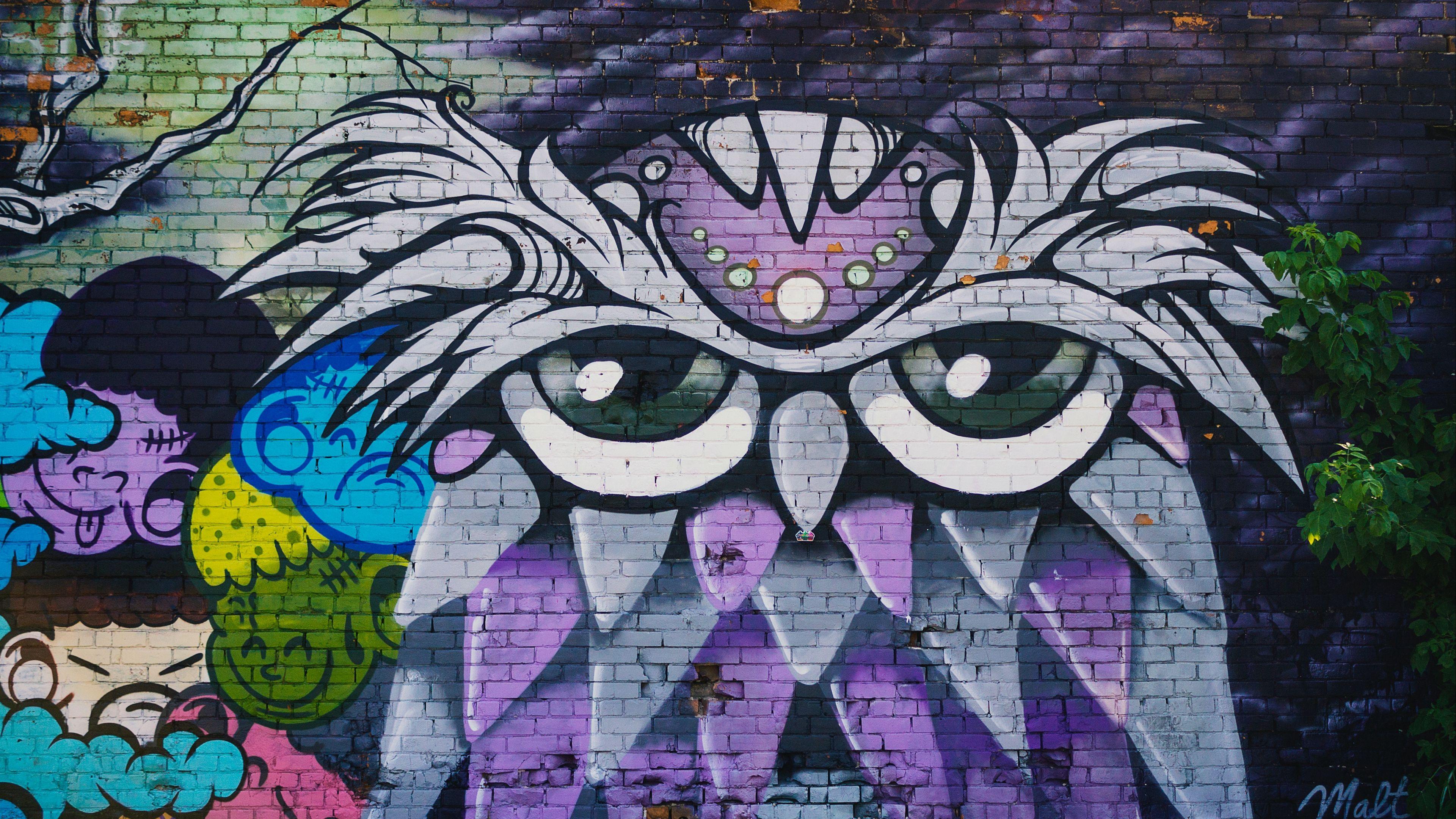 3840x2160 Download wallpaper 3840x2160 owl, graffiti, art, wall, street art 4k