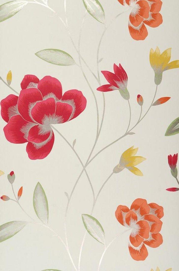 728x1100 Wallpaper Madelaine (Cream, Strawberry red, Green, Maize yellow, Orange, White gold)