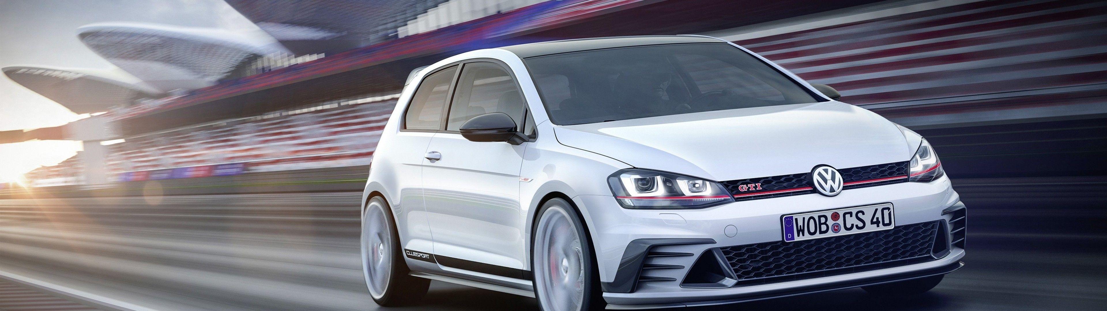 3840x1080 Download 3840x1080 Volkswagen Golf Gti, White, Road, Cars Wallpaper