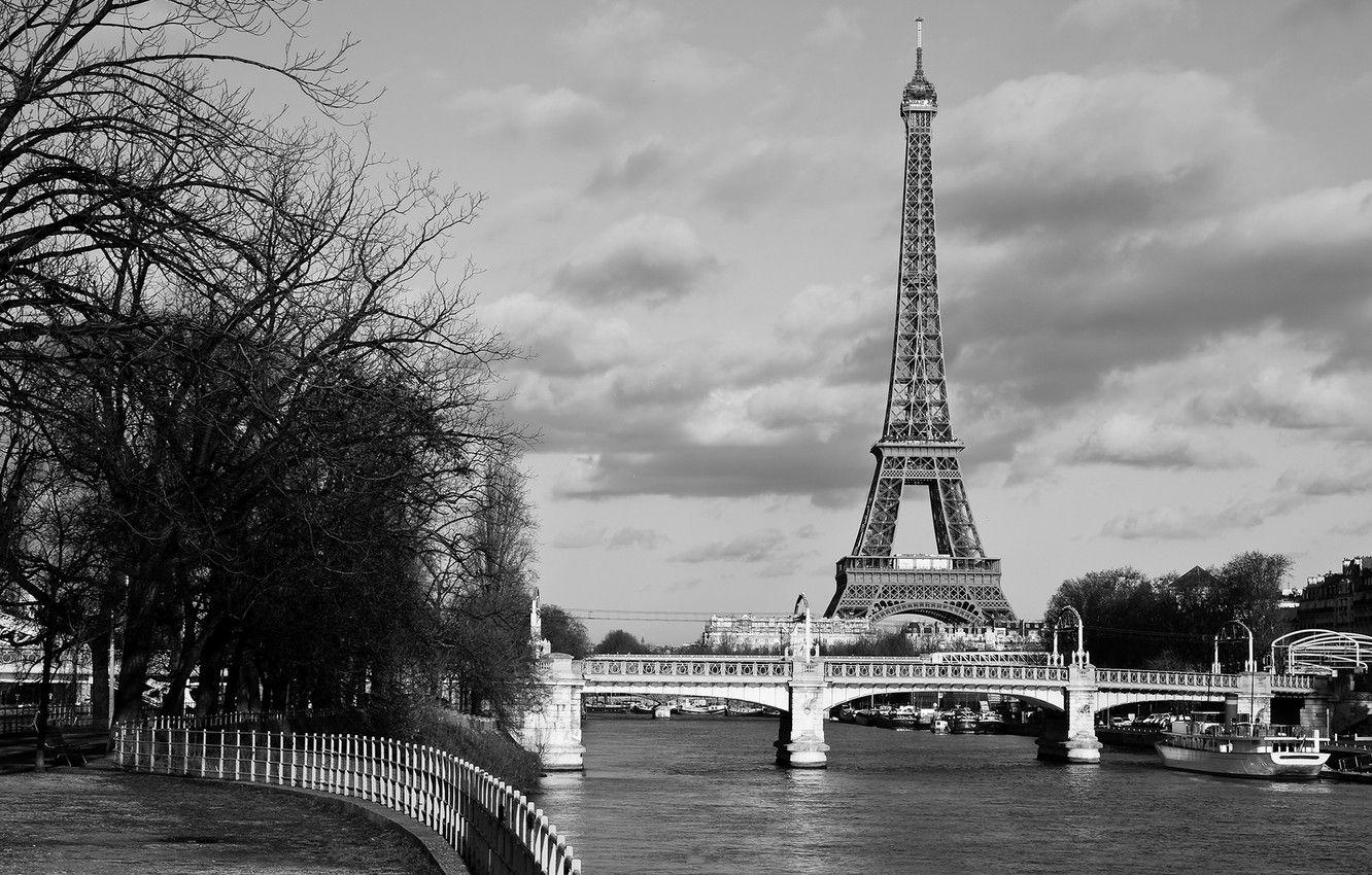 1332x850 Wallpaper bridge, France, Paris, channel, black and white, Eiffel tower, France image for desktop, section город