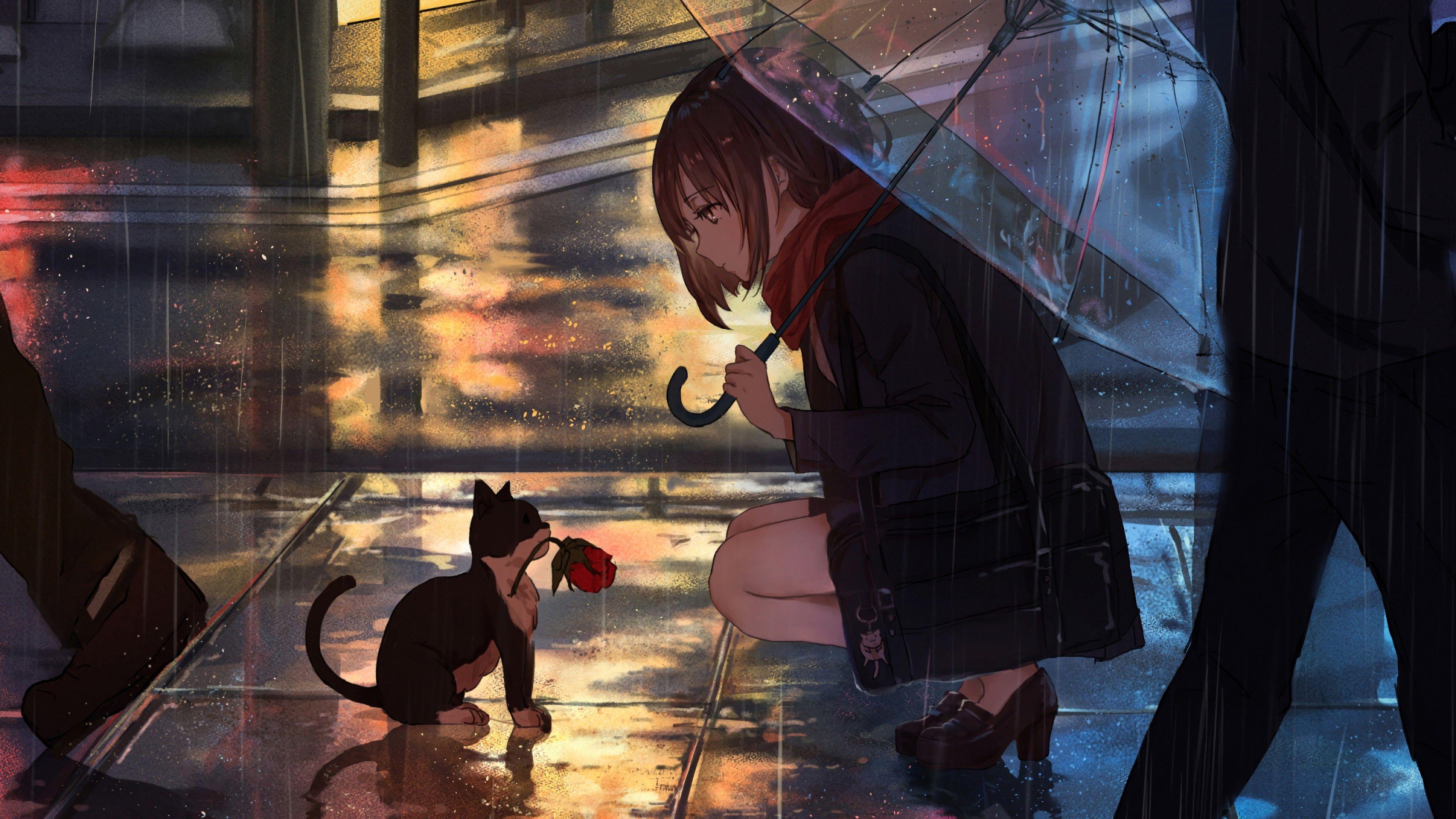 Anime Girl With Umbrella Wallpaper gambar ke 5
