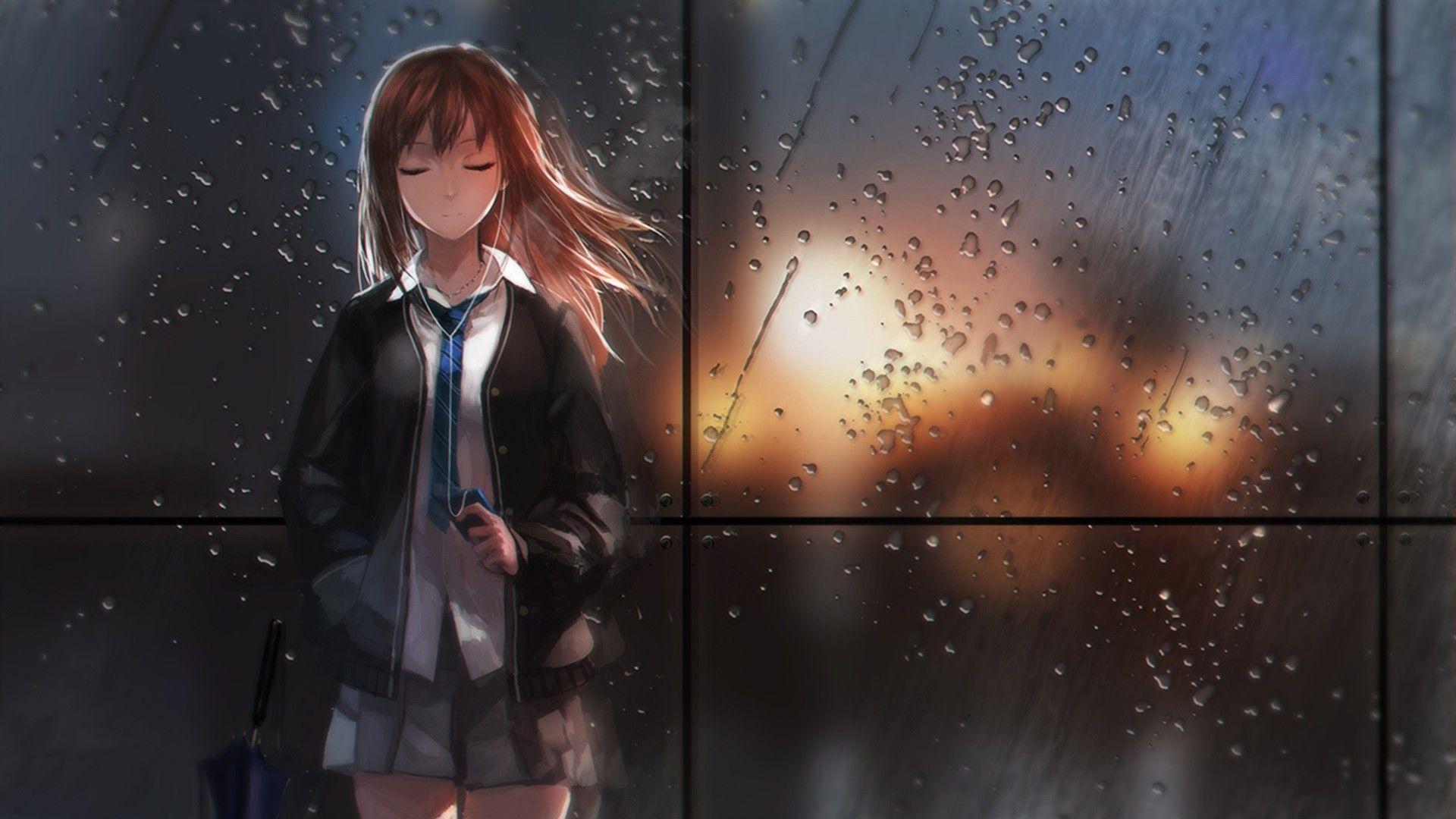 1920x1080 Anime Rain Wallpaper