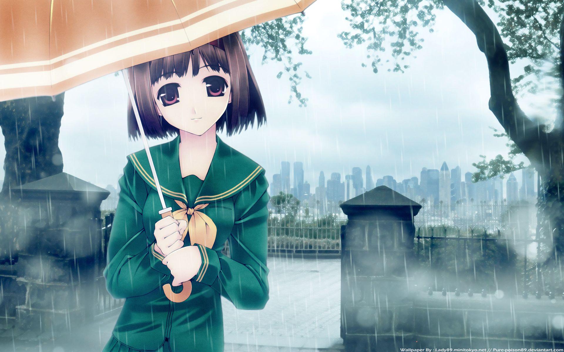1920x1200 Anime Cute Girl Rain Wallpaper:1920x1200
