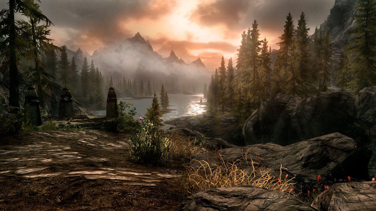 1244x700 Skyrim Elder Scrolls Landscape Mountains Lake wallpaperx1080