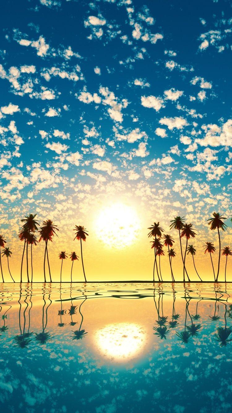 750x1334 Palm Trees Reflection Sunset iPhone iPhone 6S, iPhone 7 HD 4k Wallpaper, Image, Background, Photo and Picture