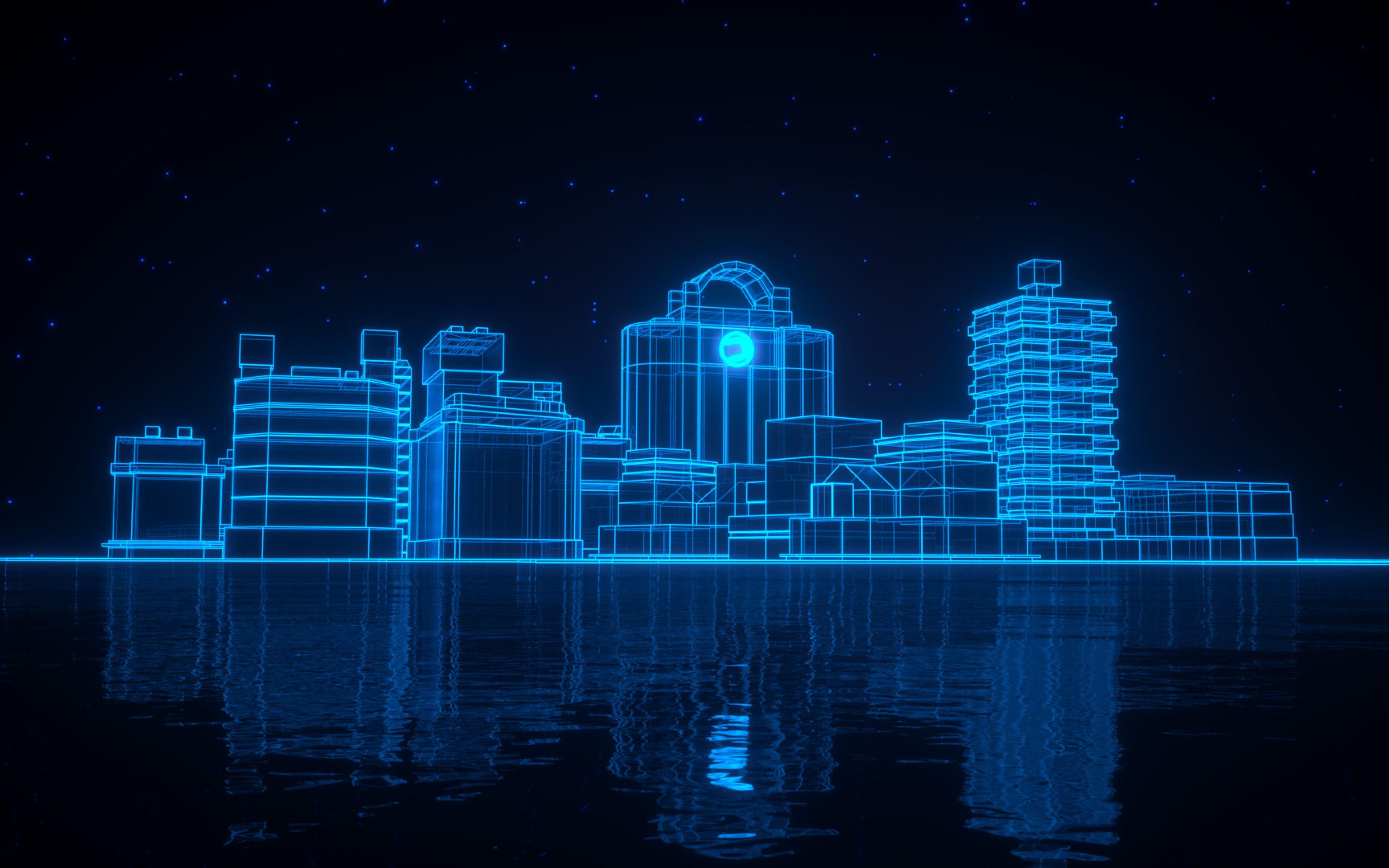 3840x2400 Neon Blue Light 3D Architecture 4K 3840x2400 Resolution Wallpaper, HD Artist 4K Wallpaper, Image, Photo and Background