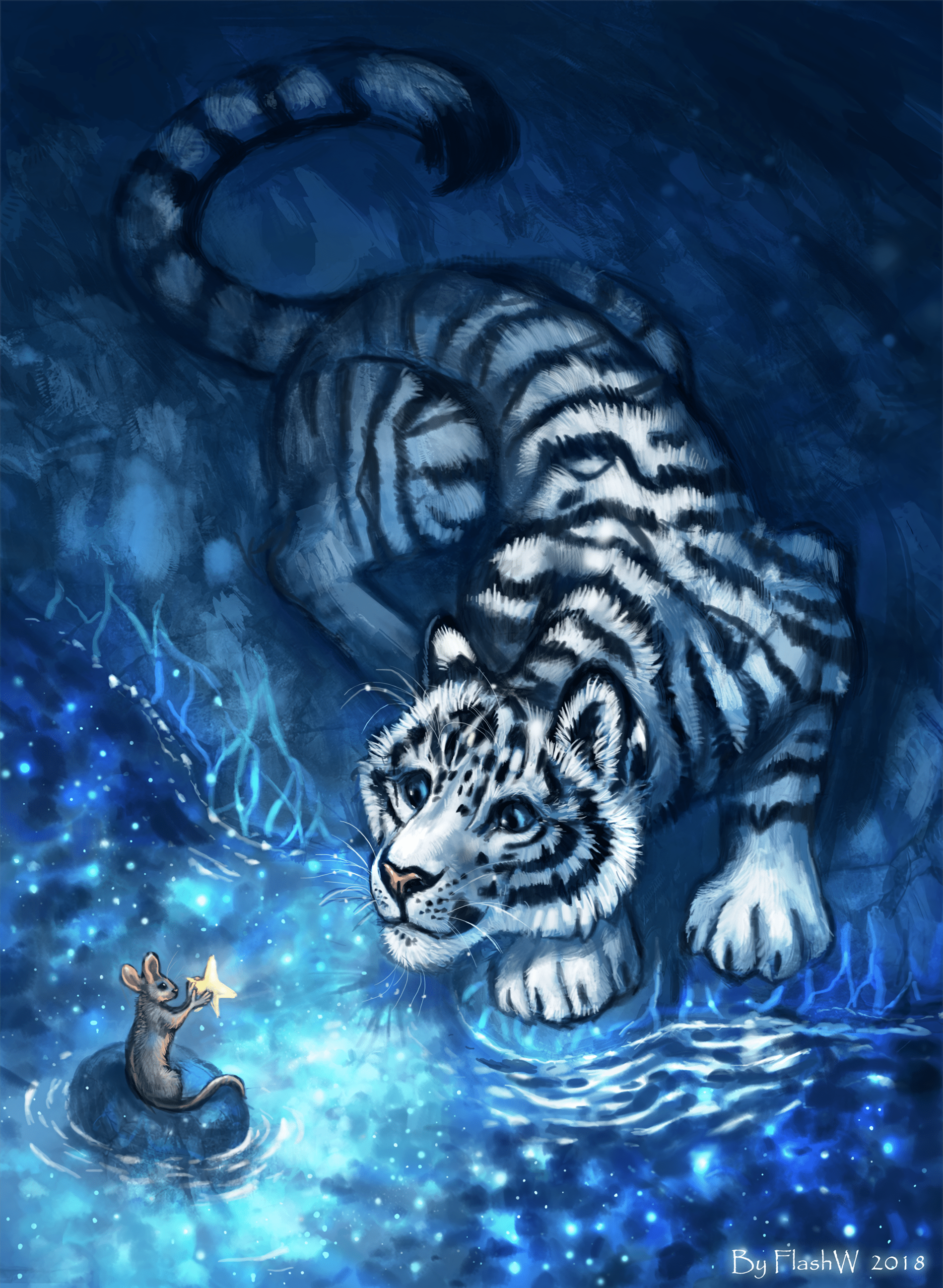 1900x2596 Download wallpaper 1900x2596 tiger, mouse, cub, art, animals, cute HD background