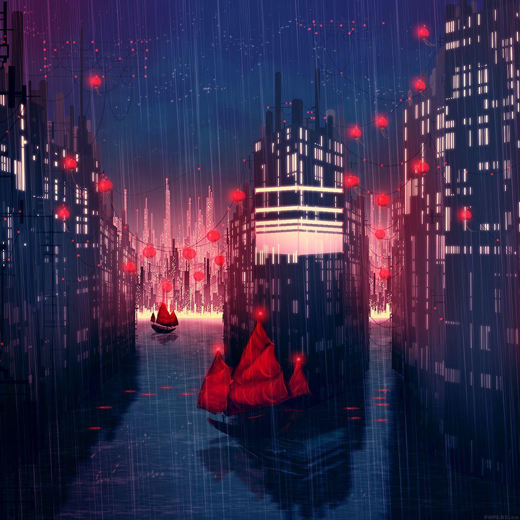 1024x1024 Rainy Anime City Art Illust Wallpaper