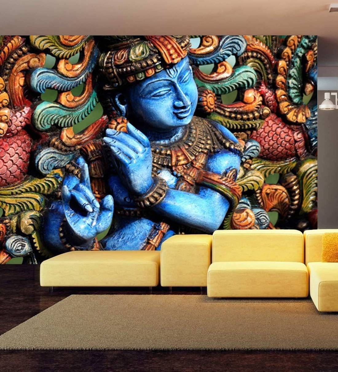 1100x1210 Mua Hình nền bức tranh tường 3D Chúa Krishna bằng giấy màu xanh không len của 999Store Trực tuyến - Hình nền 3D - Nội thất - Trang trí nội thất
