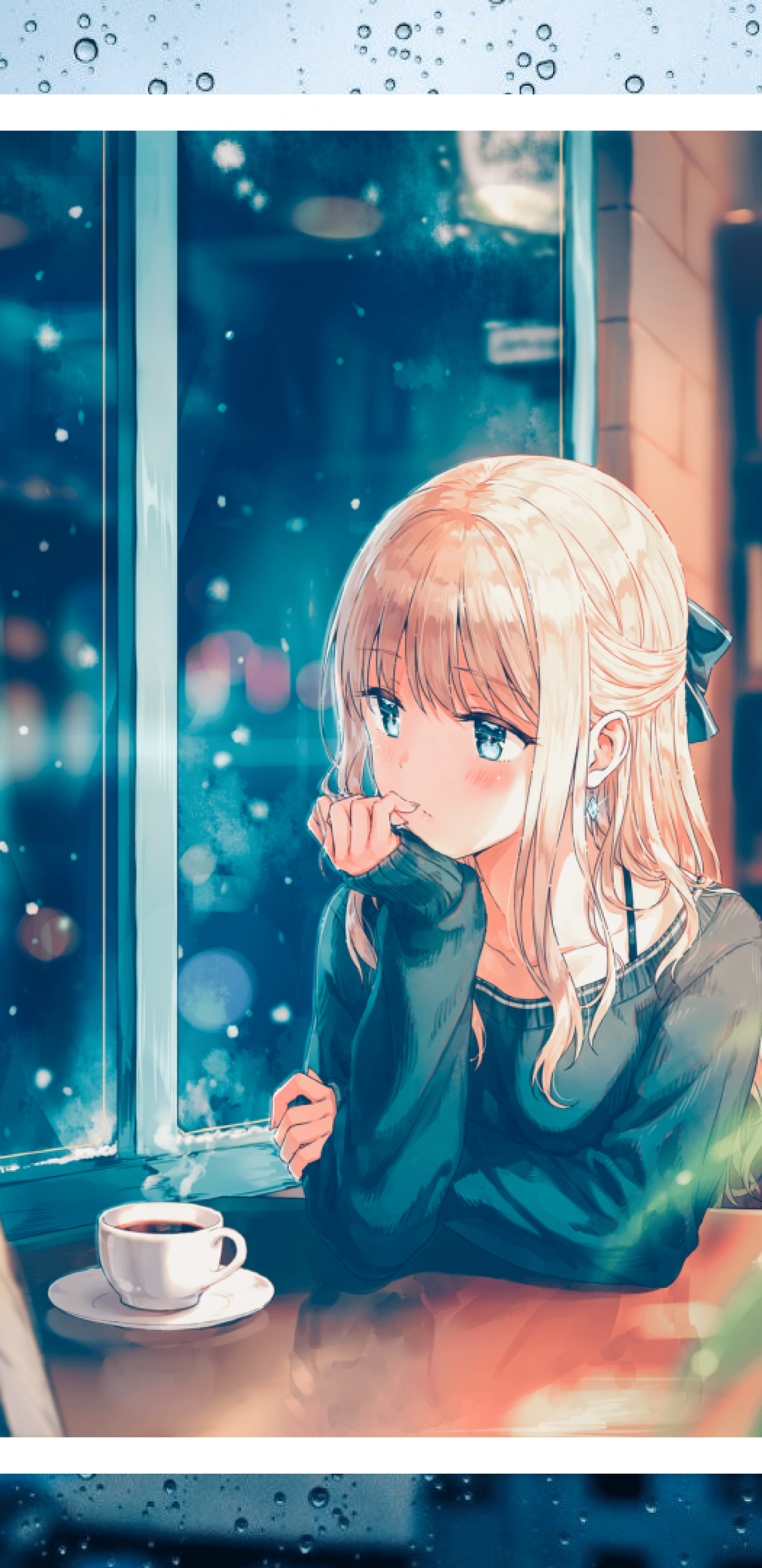 1440x2960 Download 1440x2960 Anime Girl, Window, Raining, Coffee, Blonde, Rain Drops Wallpaper for Samsung Galaxy S Note S S8+, Google Pixel 3 XL