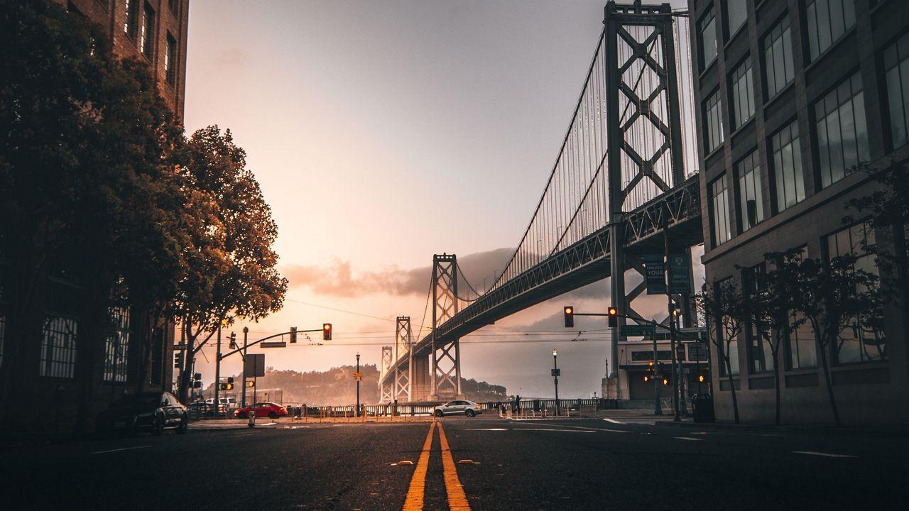 1280x720 Wallpaper road, marking, bridge, building, san francisco, united states hd, picture. Laptop wallpaper desktop wallpaper, City wallpaper, HD wallpaper for laptop
