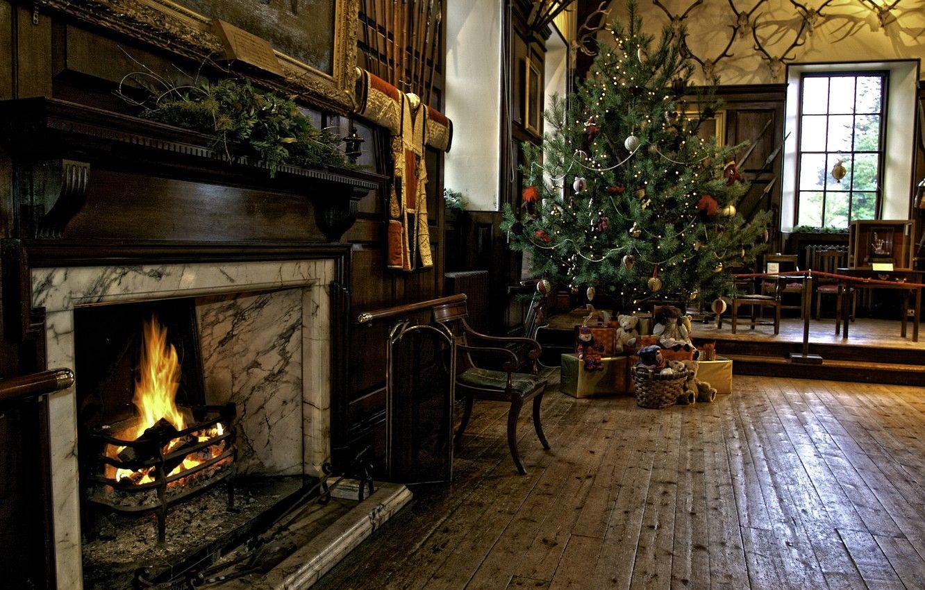 1332x850 Wallpaper heat, room, holiday, tree, Christmas, New year, fireplace, cozy image for desktop, section новый год