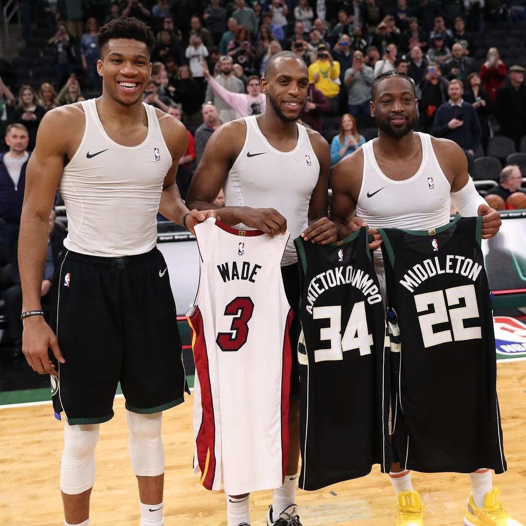 1080x1080 Giannis, Middleton, and Dwyane Wade Jersey Swap. NBA Brotherhood!! #OneLastDance x #FearTheDeer. Nba players, Nba, Nba legends
