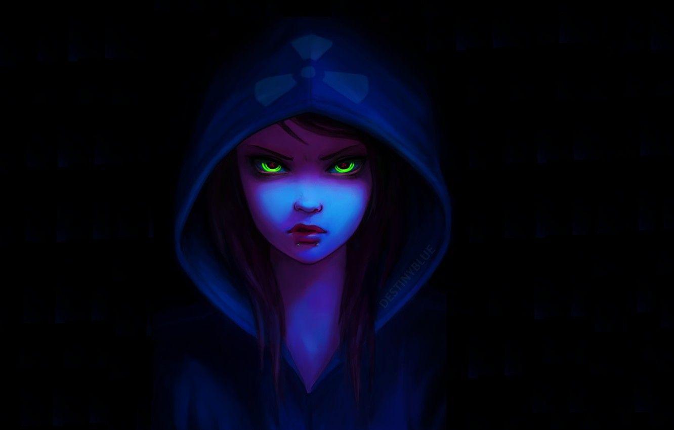 1332x850 Wallpaper look, girl, face, piercing, art, hood, black background image for desktop, section живопись