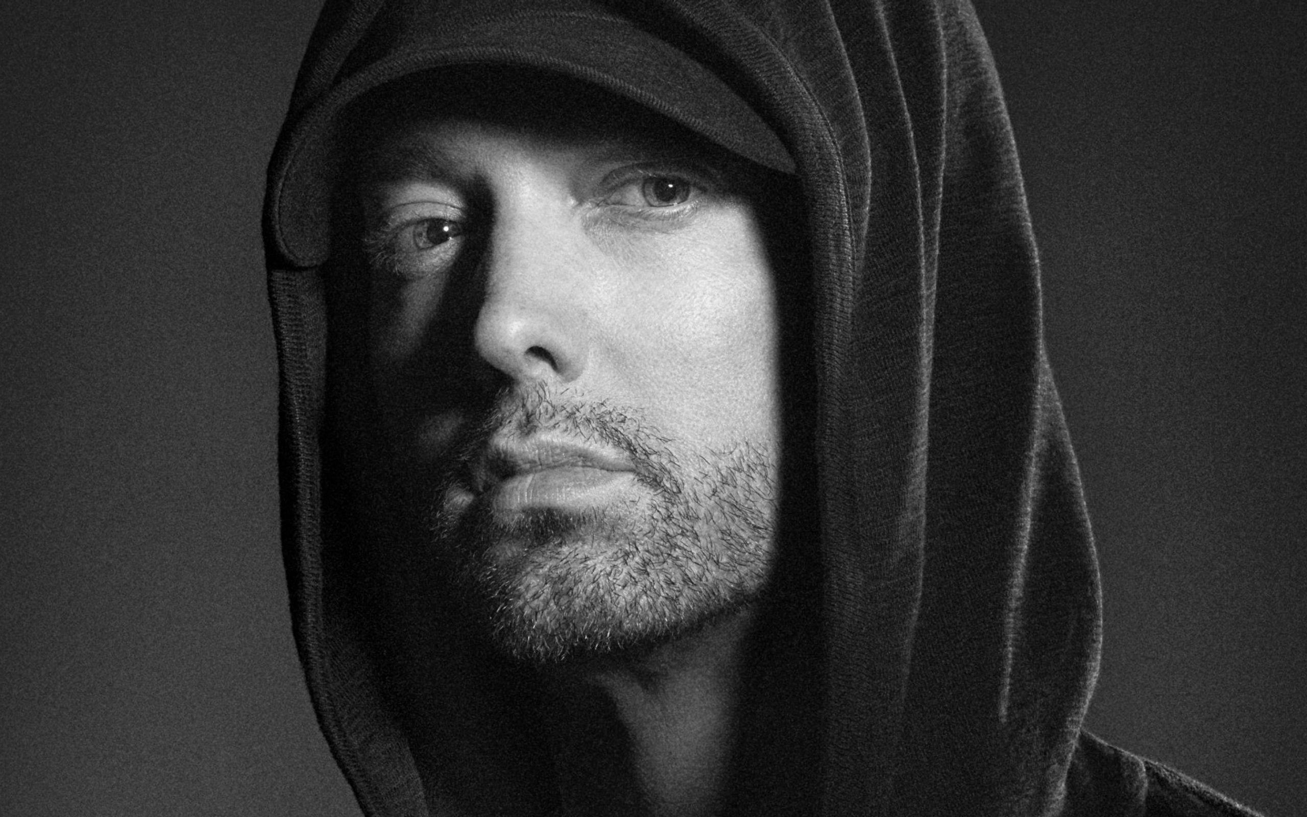 2560x1600 Music, Eminem, Hood, Black and White Wallpaper