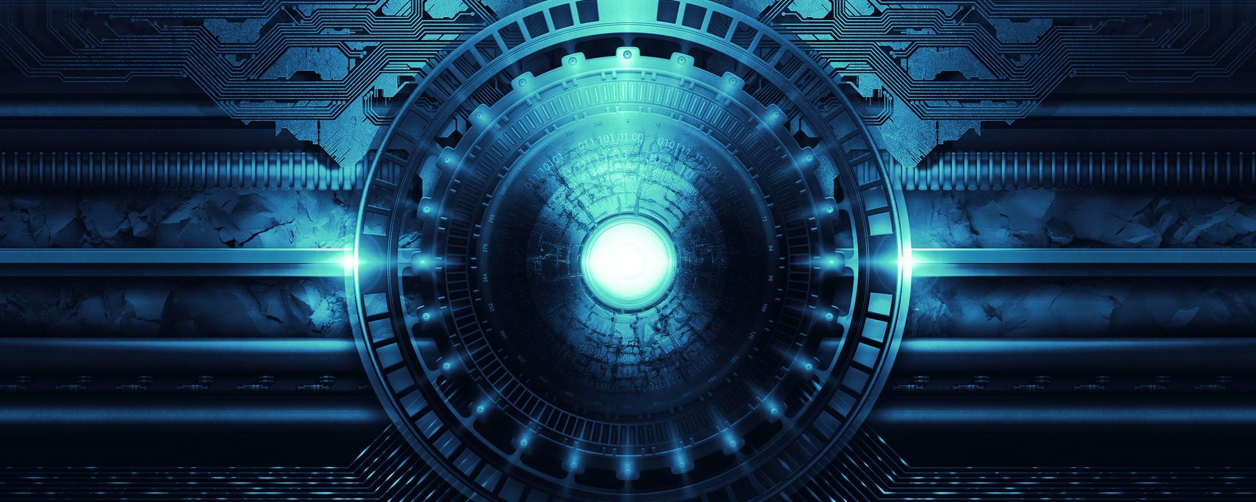2560x1024 abstract, cyberpunk, digital art, Derek Prospero, circuit boards