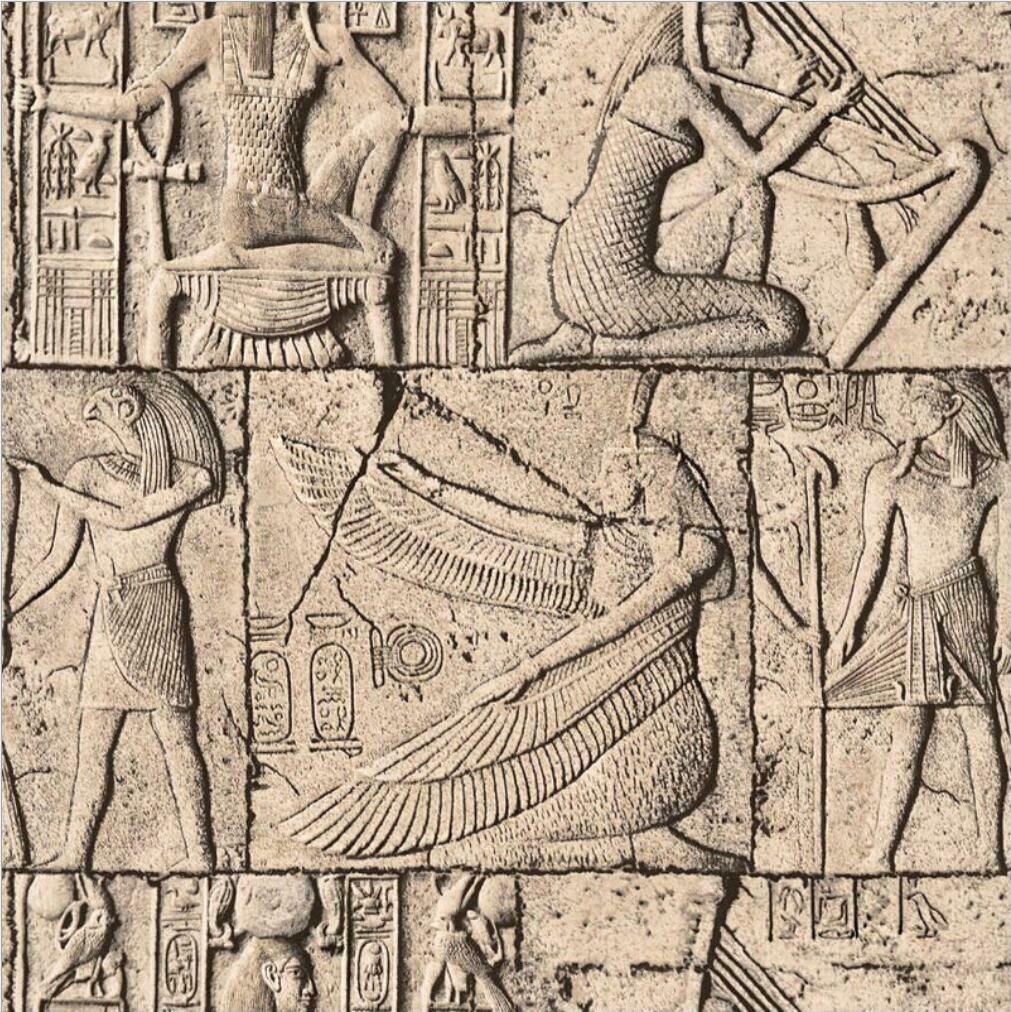 1011x1012 10M 3D Egyptian Stone Carving Waterproof Embossed Textured PVC Wallpaper Roll
