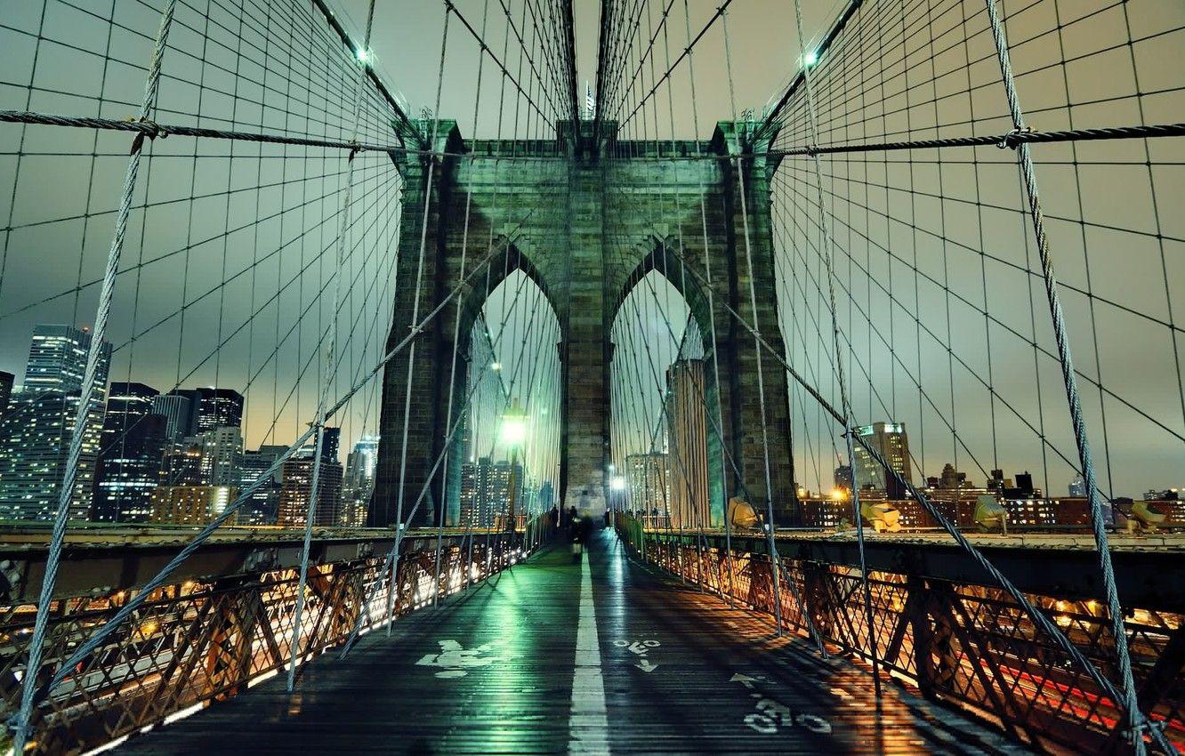 1332x850 Wallpaper night, lights, new York, Night, New York City, nyc, Brooklyn Bridge image for desktop, section город