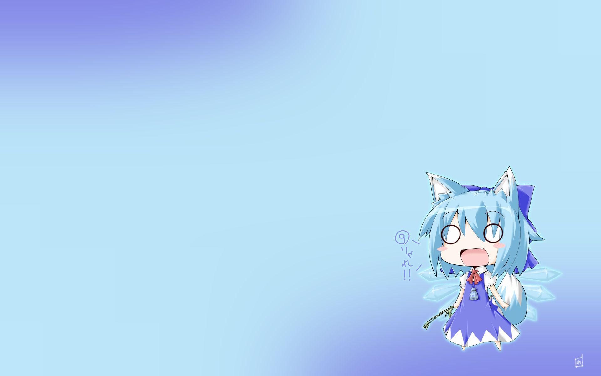 1920x1200 animal ears blue hair chibi cirno fairy fang gradient ookami to koushinryou parody reku short hair tail touhou wings wolfgirl. konachan.com.com Anime Wallpaper