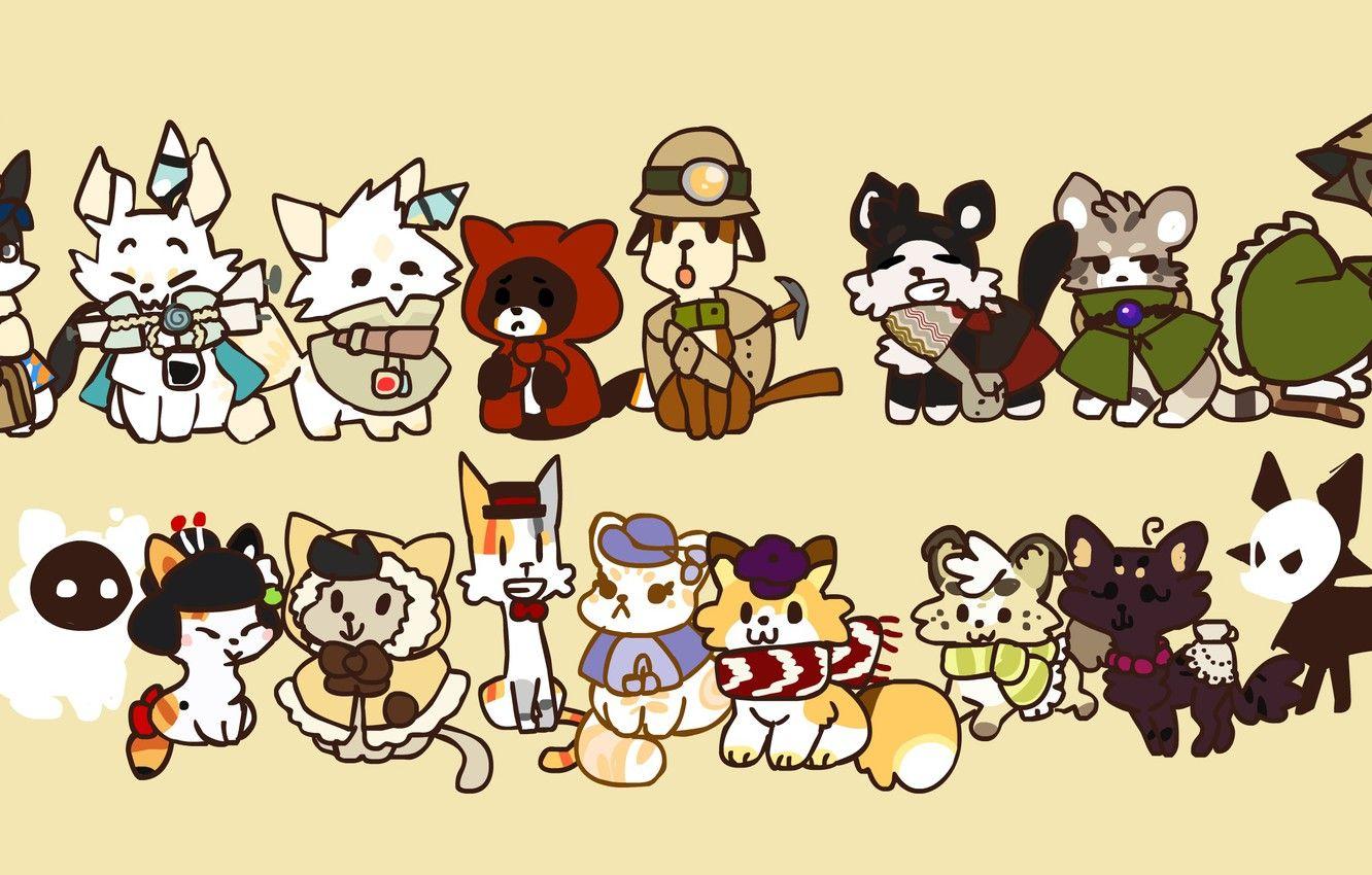 1332x850 Wallpaper white, light, cats, green, darkness, pen, black, cats, China, anime, scarf, the postman, brown, Cape, anime, cat image for desktop, section арт