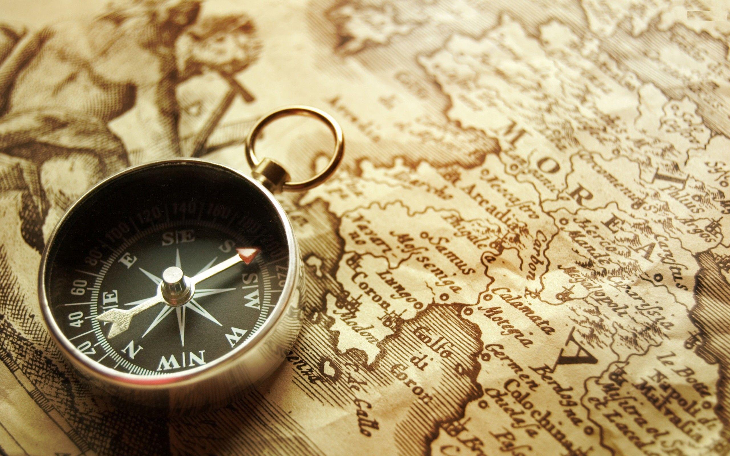 2560x1600 old map, compass, time wallpaper