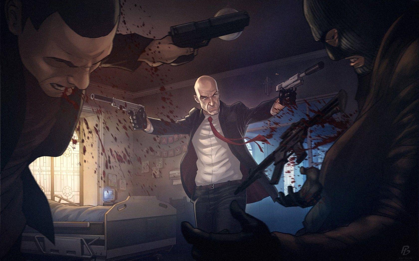 1680x1050 Video games Hitman artwork shooting Agent 47 fan art Game Art wallpaperx1050