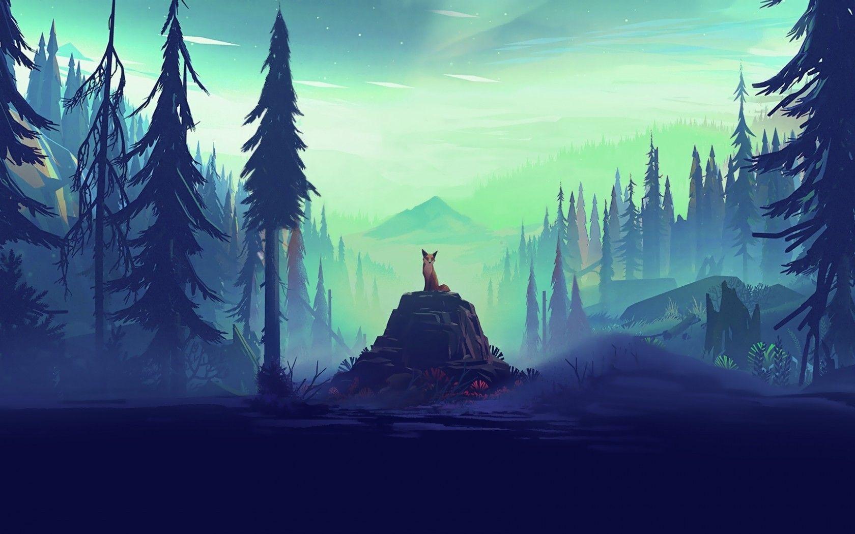 1680x1050 Download 1680x1050 Fox, Flat Landscape, Forest, Trees, Nature Wallpaper for MacBook Pro 15 inch