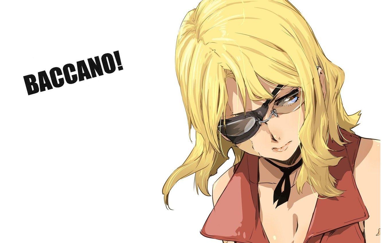 1332x850 Wallpaper face, glasses, blonde, white background, art, The Majority Of Katsumi, eye patch, Baccano!, The hype!, Nice Holystone image for desktop, section сёнэн