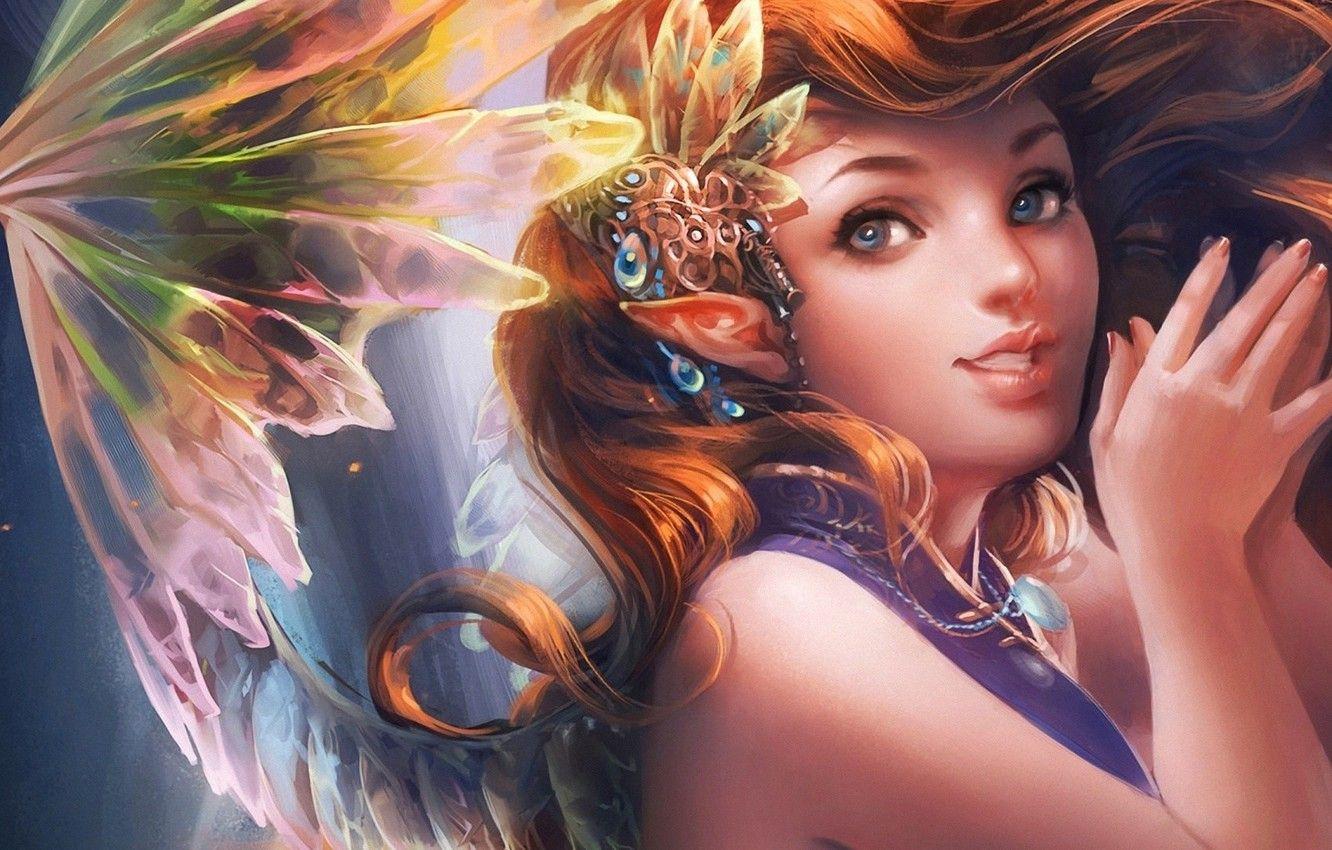 1332x850 Wallpaper girl, background, elf, fairy, art, Sakimichan, fantasy image for desktop, section фантастика