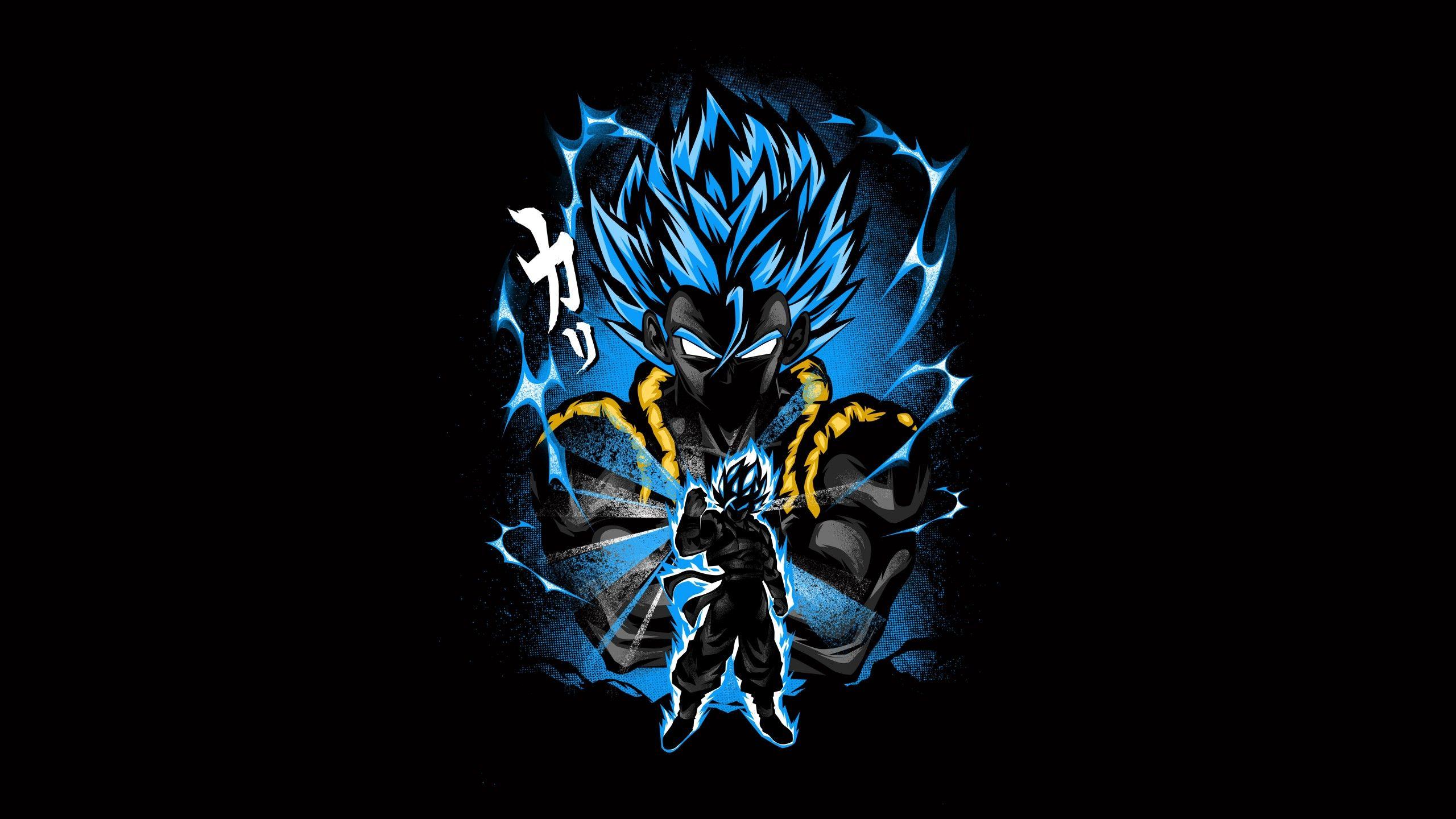 2560x1440 Goku 4K Wallpaper, Fusion attack, Dragon Ball Z, Anime series, Black background, AMOLED, 5K, Graphics CGI