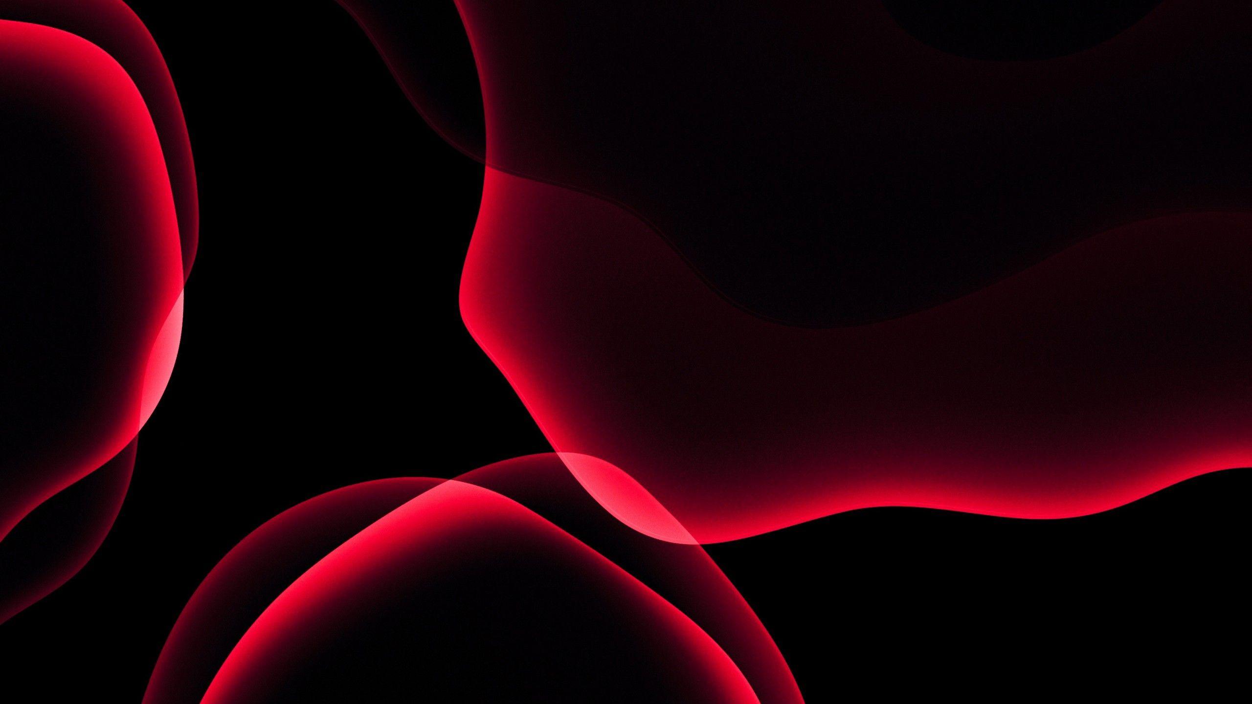 2560x1440 iOS 13 4K Wallpaper, Stock, iPadOS, Red, Black background, AMOLED, HD, Abstract