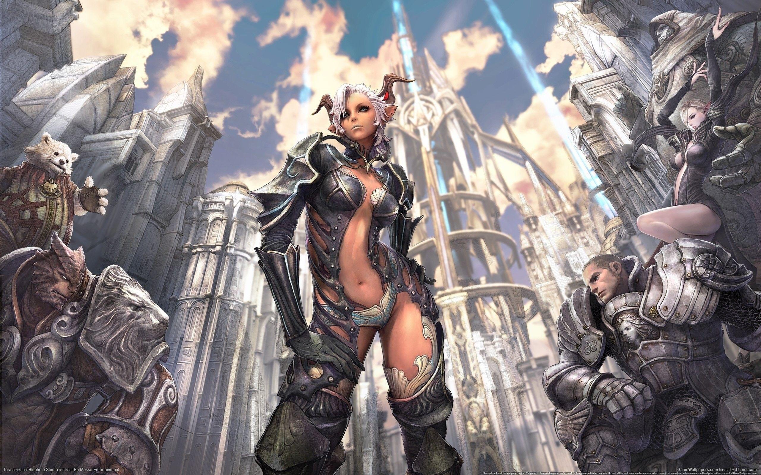 2560x1600 Horns Clouds, City, Widescreen, Armor, Warrior, mobile Wallpaper, Tera, Smart Phones Ios, arts, High Resolution, Girls, Magic
