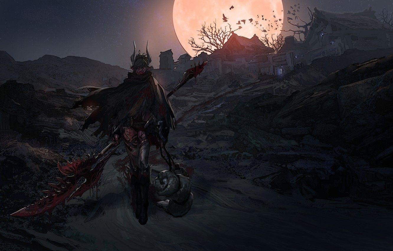 1332x850 Wallpaper girl, night, the moon, the game, Tera image for desktop, section игры