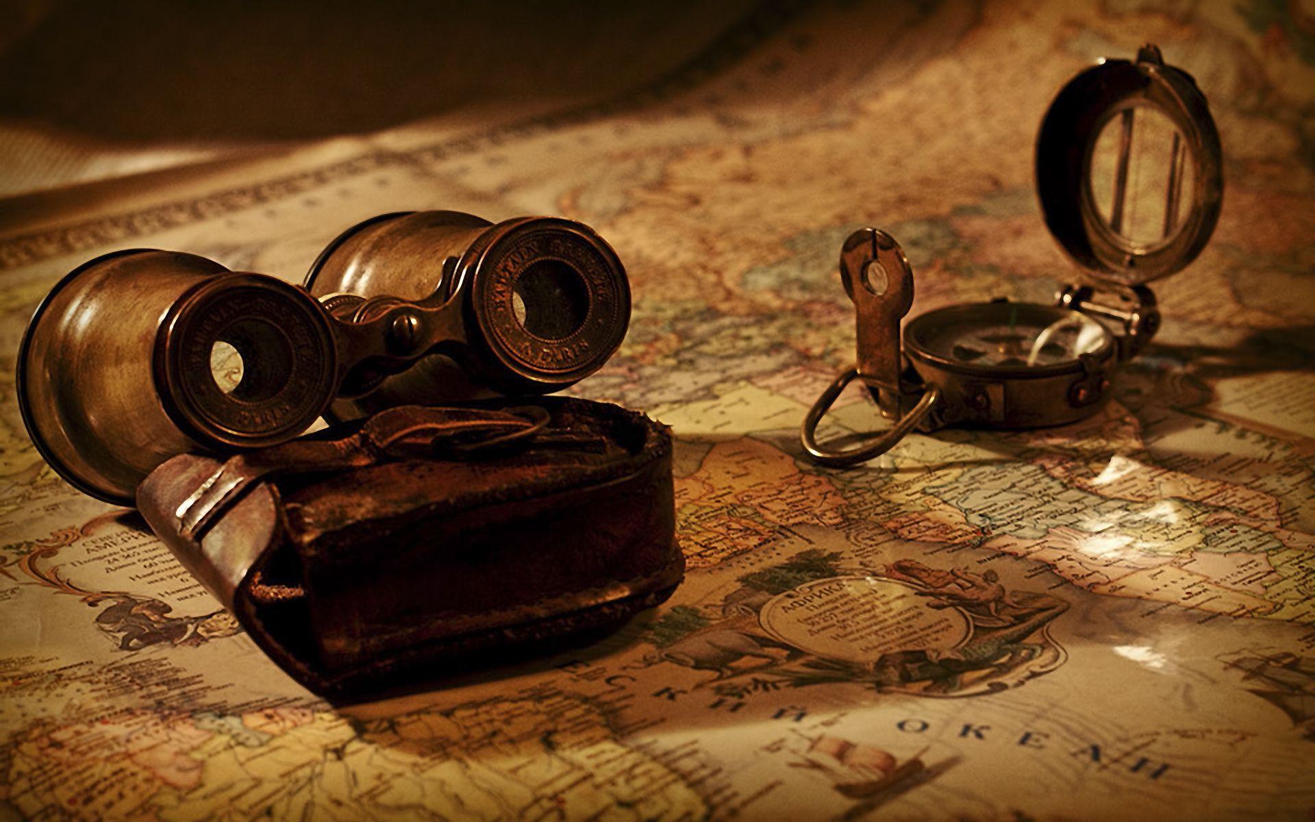 1920x1200 Binoculars, compass and map wallpaper
