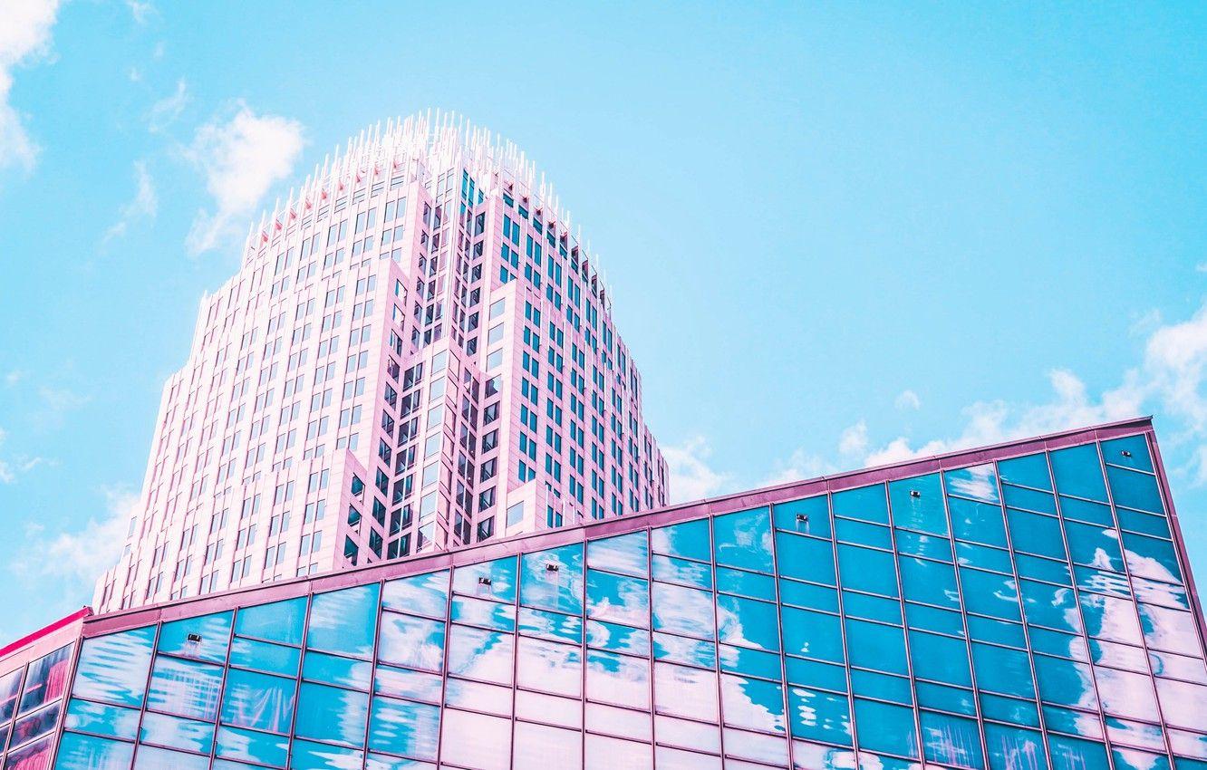 1332x850 Wallpaper city, glass, pink, clouds, reflection, architecture, building, Charlotte, 4k ultra HD background, USA, Queen City, North Carolina image for desktop, section город