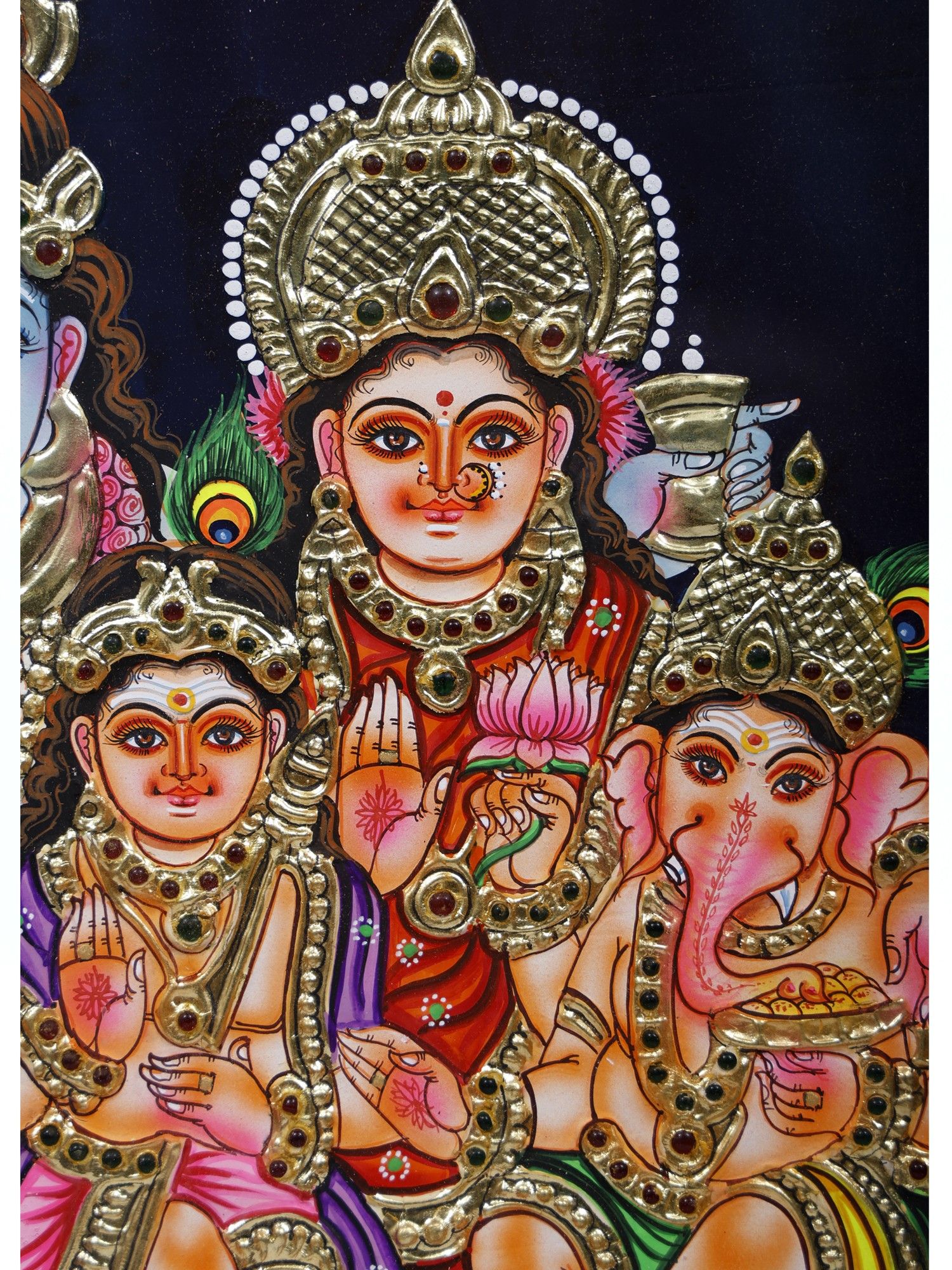 1500x2000 Shiva Family Framed Tanjore Painting Karat Gold Work. Exotic India Art