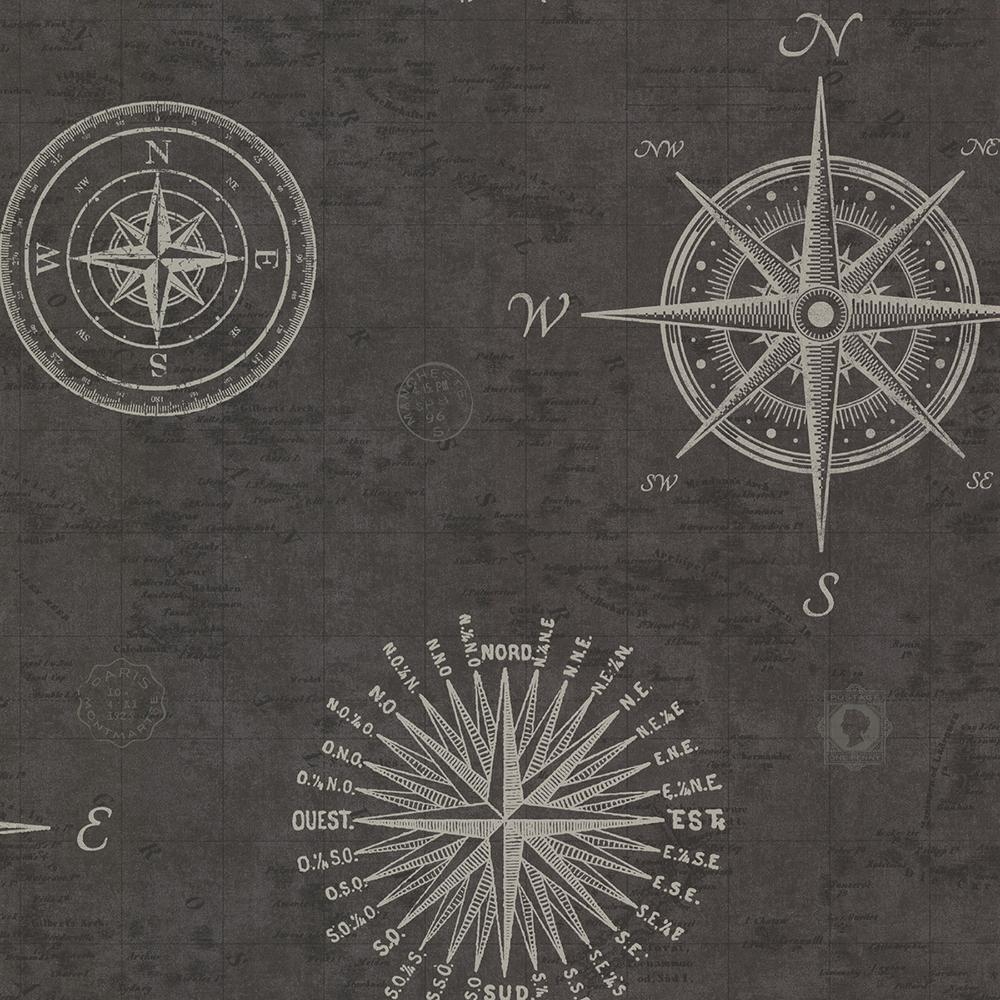 1000x1000 Beacon House Navigate Grey Vintage Compass Grey Wallpaper Sample 2604 21216SAM Home Depot