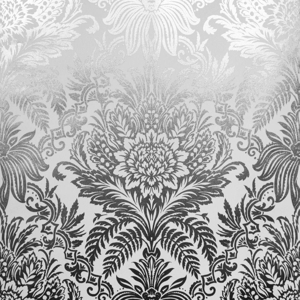 1000x1000 Crown Signature Foil Silver Wallpaper M1388 Metallic Shimmer Damask