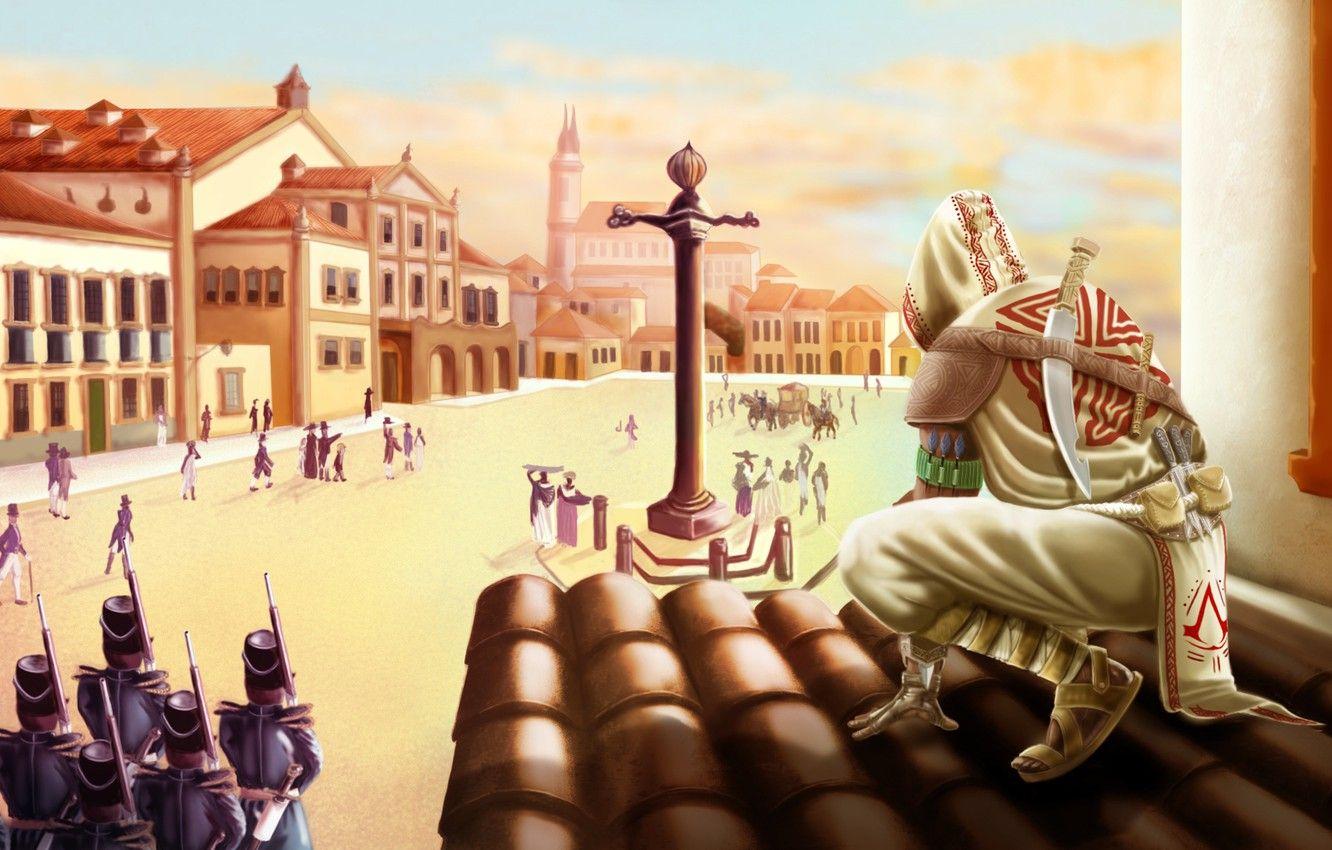 1332x850 Wallpaper roof, home, soldiers, assassins creed, assassin, assassin, brazil, concept art image for desktop, section игры