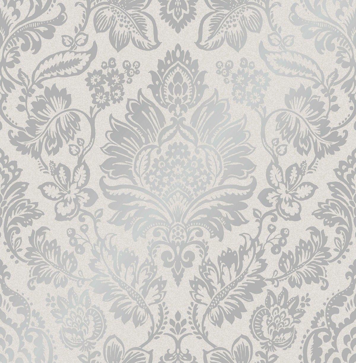 1200x1223 Platinum Damask Silver Wallpaper