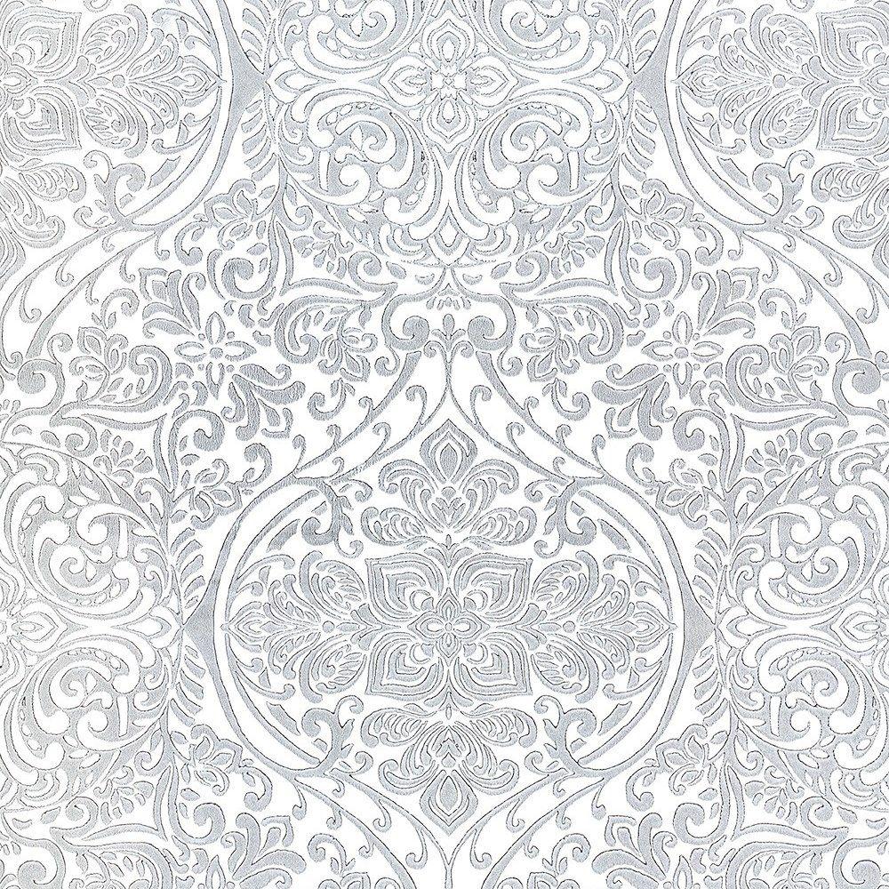1000x1000 Arthouse Kiss Foil Ogee Silver White Wallpaper