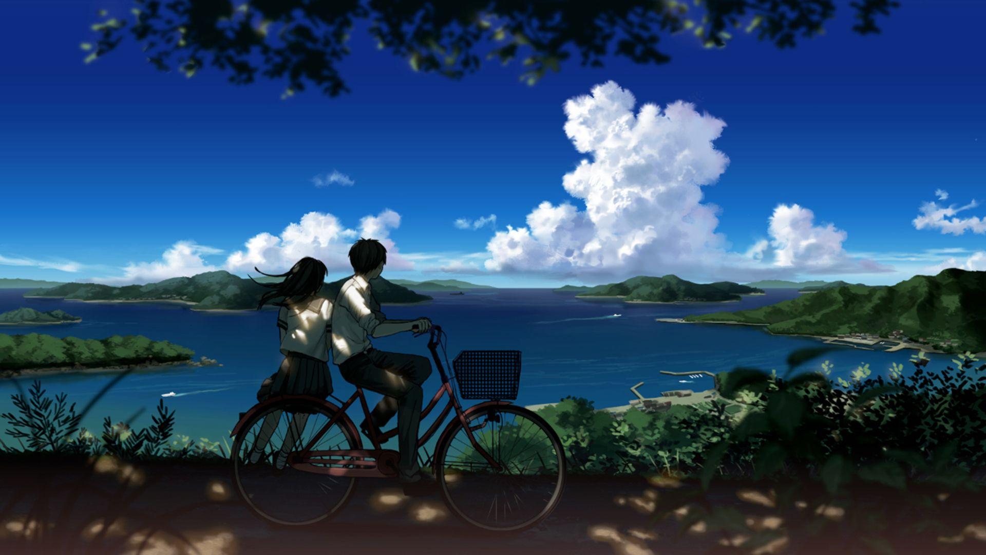 1920x1080 Anime Girl Landscape Wallpaper