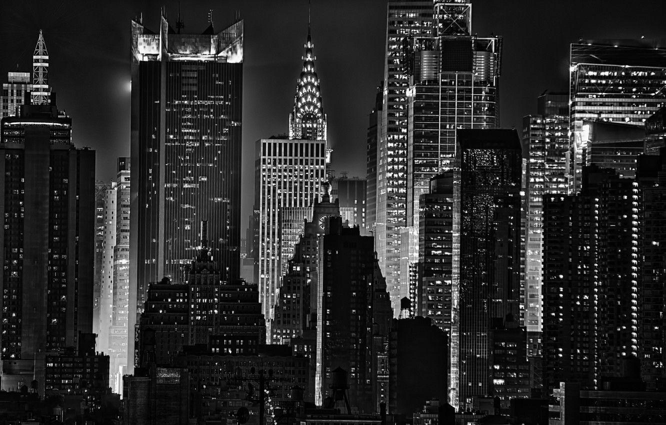 1332x850 Wallpaper light, night, lights, building, New York, Noir, skyscrapers, The Chrysler building image for desktop, section город