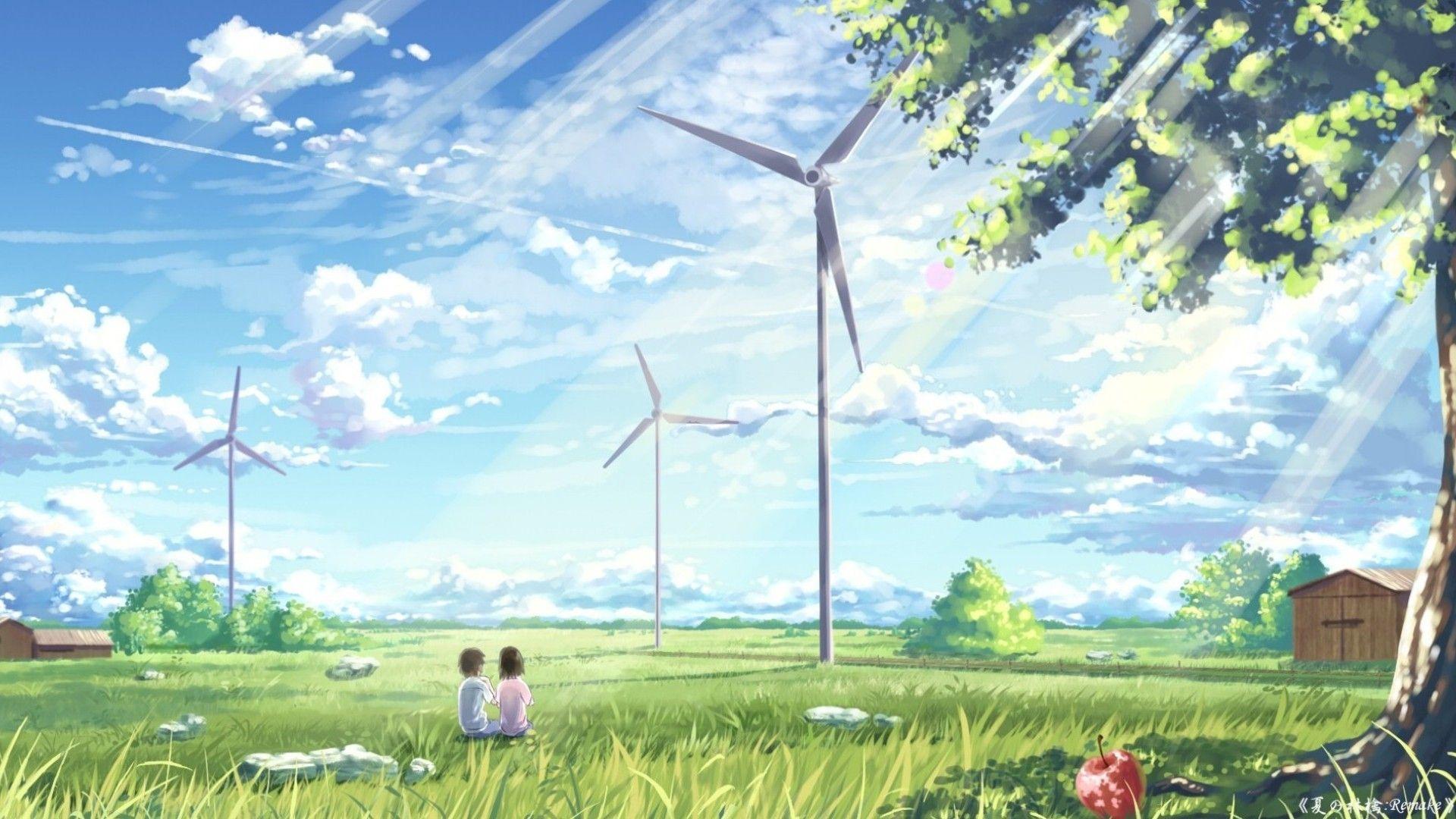 1920x1080 Cloud Summer Sunshine Wind Turbine Wallpaper:1920x1080
