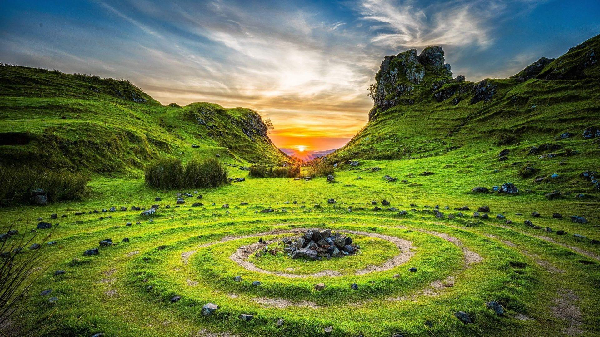 1920x1080 Download Fairy Glen, Isle of Skye, Scotland, Europe, nature, 4k HD 1080p wallpaper 1920x1080
