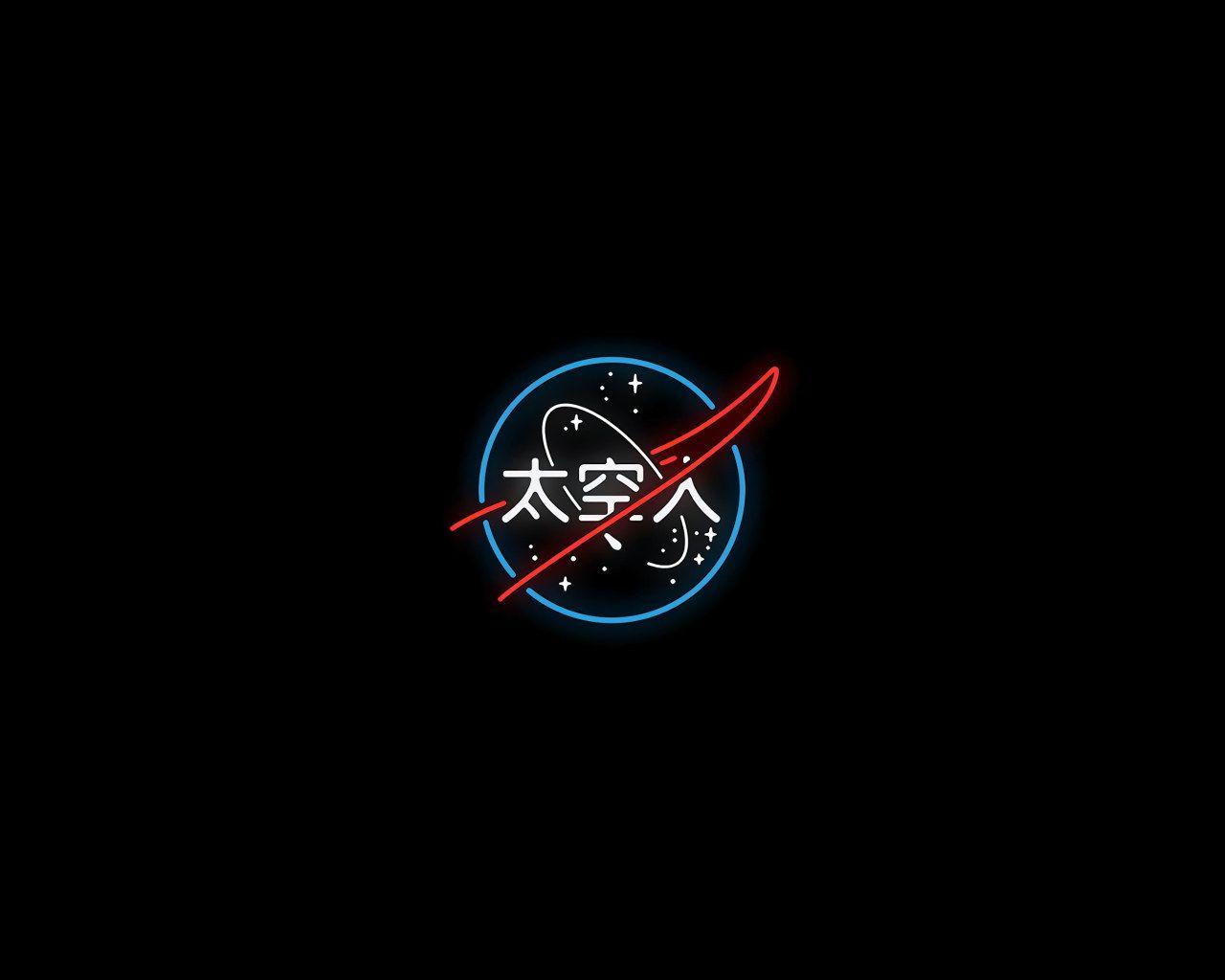 1280x1024 Wallpaper neon, NASA, Japanese, simple, black background, minimalism • Wallpaper For You HD Wallpaper For Desktop & Mobile