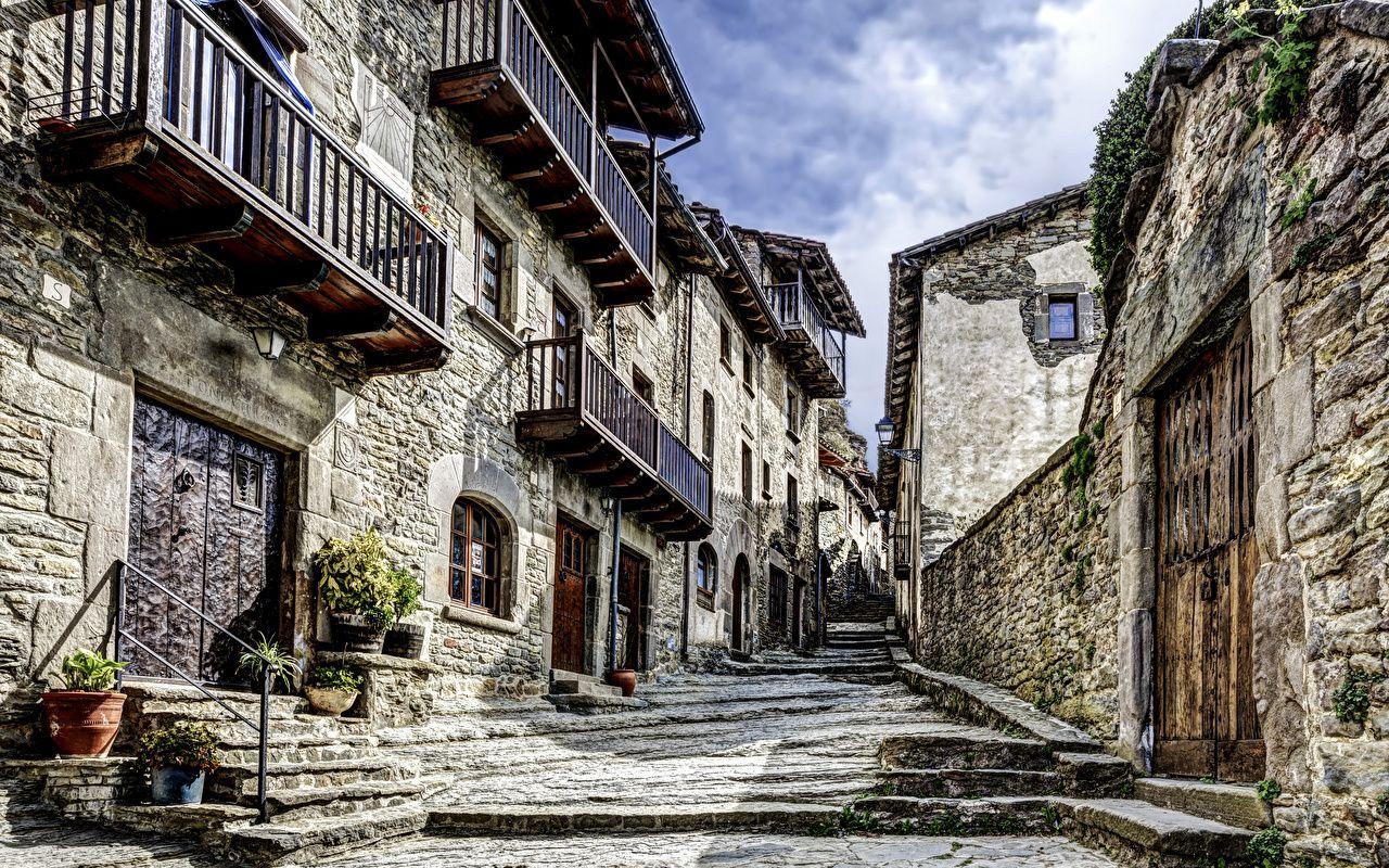 1280x800 Wallpaper Spain catalonia stairway Street Stone Cities Building